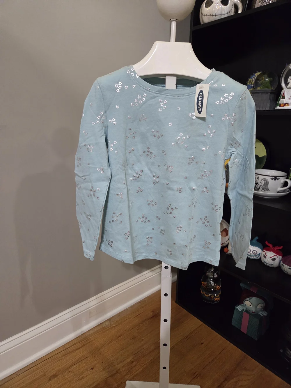 Old Navy Light Blue Long-Sleeve Tee with Silver Floral Details